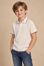 Beige Knitted Polo T-Shirt