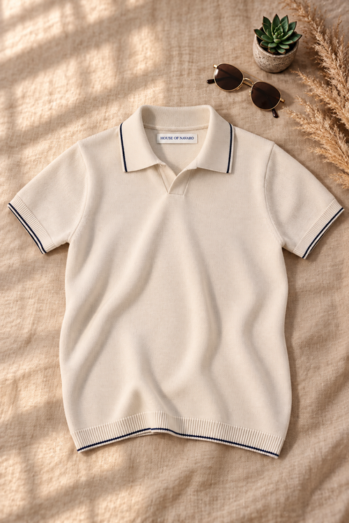 Beige Knitted Polo T-Shirt