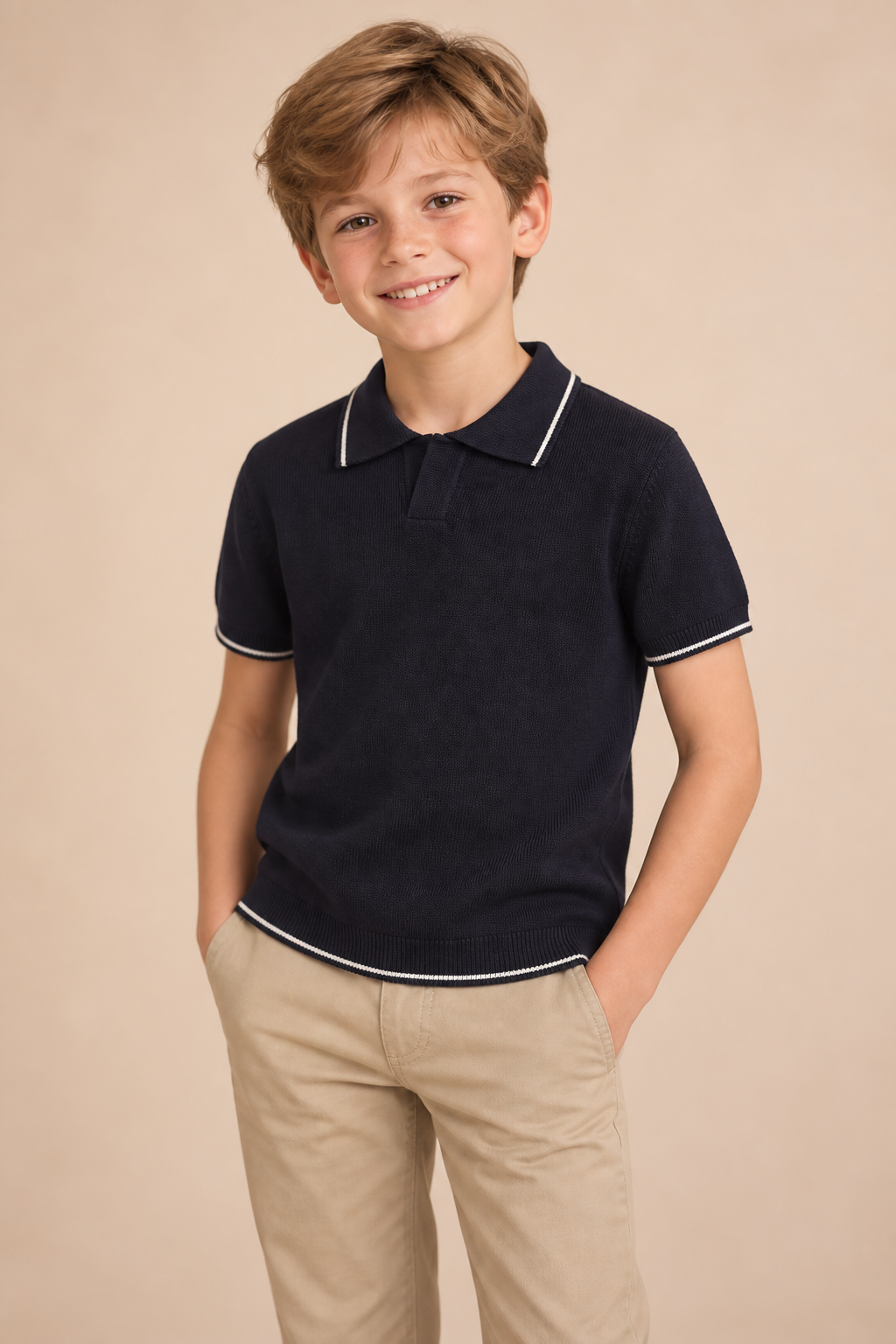 Navy Knitted Polo T-Shirt