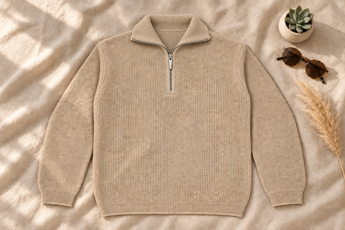 Dark Cream Zip Pull Over