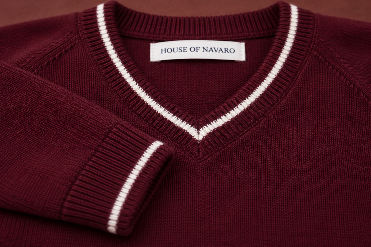 Burgundy Knitted V-Neck T-shirt