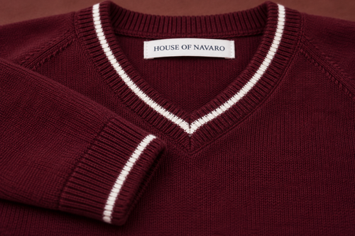 Burgundy Knitted V-Neck T-shirt