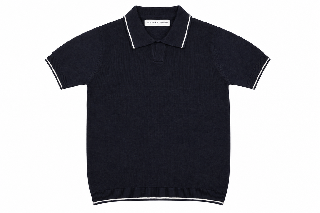 Navy Knitted Polo T-Shirt