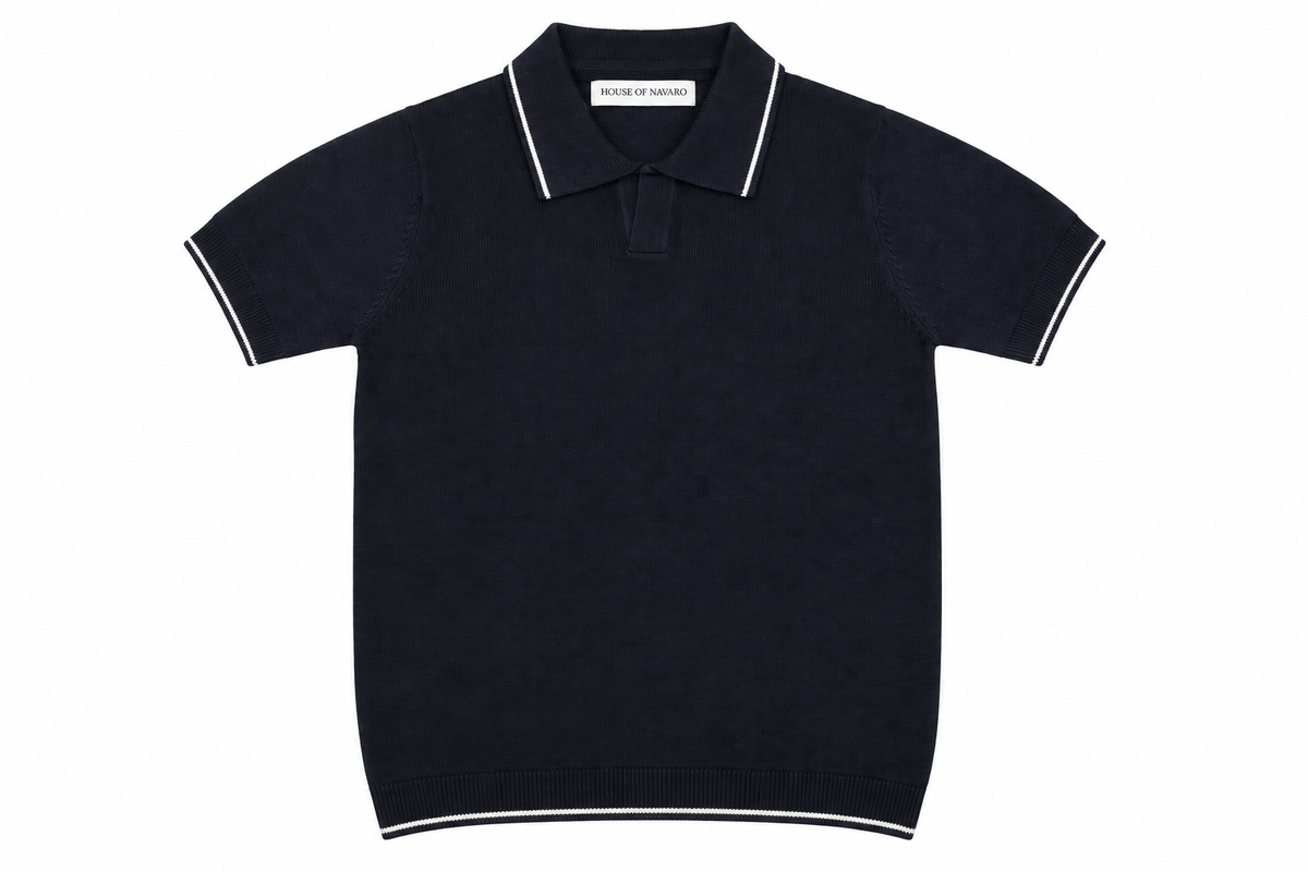 Navy Knitted Polo T-Shirt