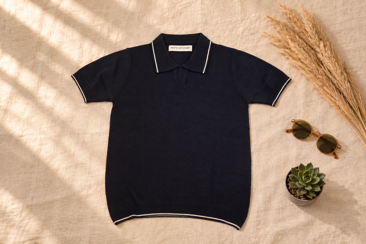 Navy Knitted Polo T-Shirt