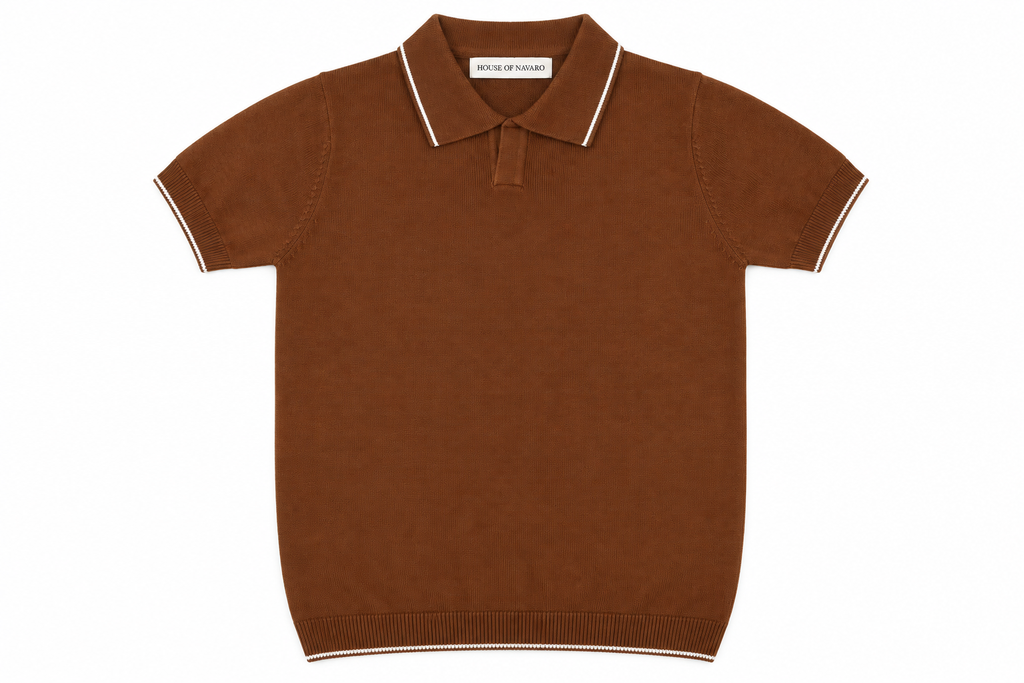 Brown Knitted Polo T-Shirt