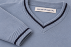 Steel Blue Knitted V-Neck T-shirt