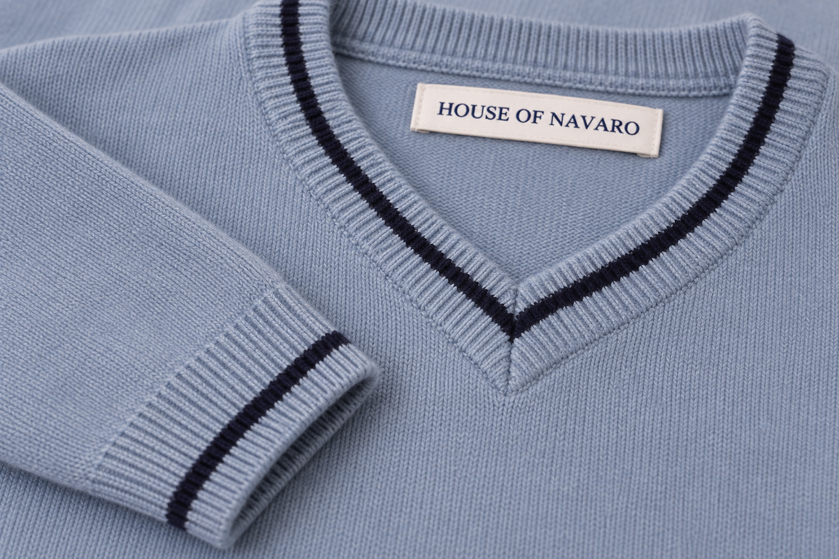 Steel Blue Knitted V-Neck T-shirt