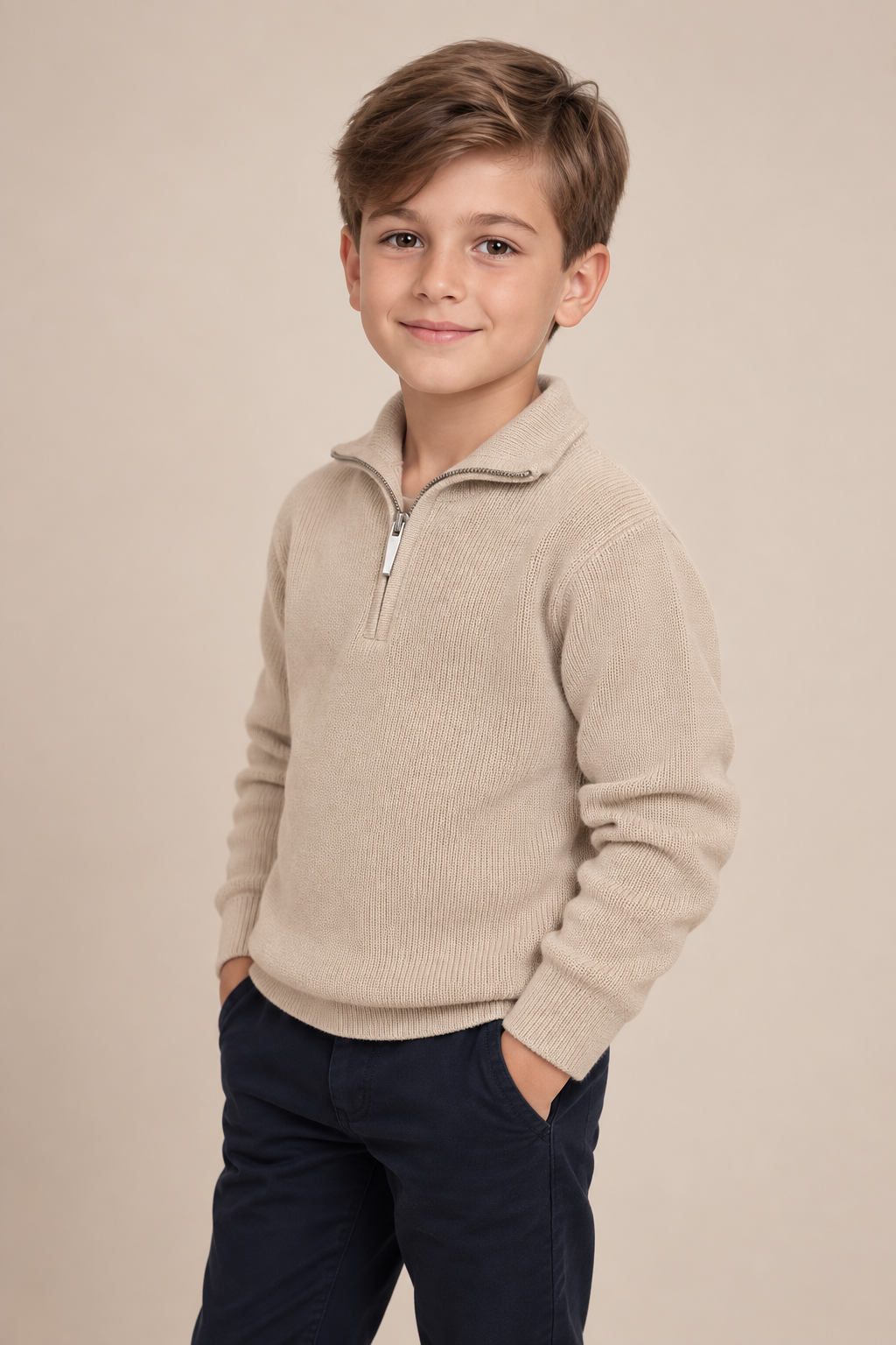 Dark Cream Zip Pull Over