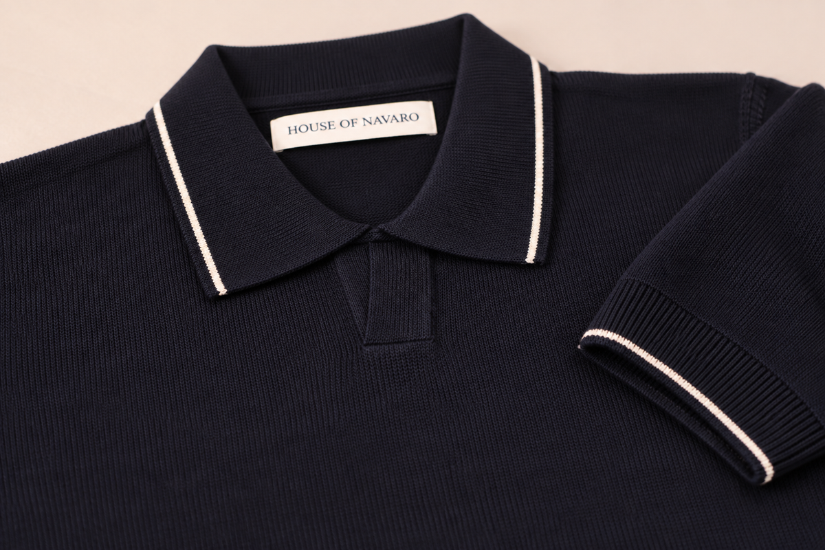 Navy Knitted Polo T-Shirt