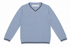 Steel Blue Knitted V-Neck T-shirt
