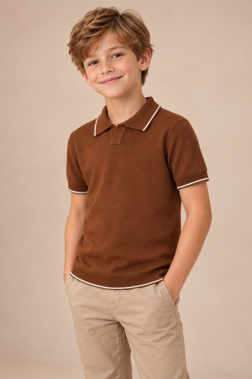 Brown Knitted Polo T-Shirt